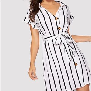 Striped button shirt dress